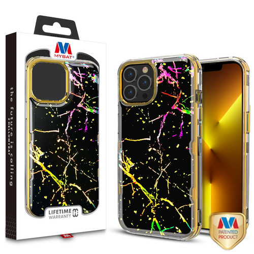 MyBat TUFF Kleer Hybrid Case for Apple iPhone 13 Pro (6.1) - Black Marbling / Electroplating Gold