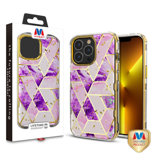 MyBat TUFF Kleer Hybrid Case for Apple iPhone 13 Pro (6.1) - Electroplated Purple Marble / Electroplating Gold