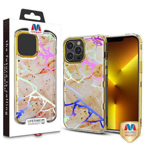 MyBat TUFF Kleer Hybrid Case for Apple iPhone 13 Pro (6.1) - Pale Yellow Marbling / Electroplating Gold