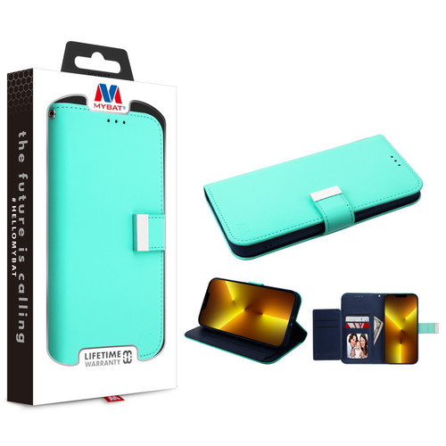 MyBat MyJacket Wallet Xtra Series for Apple iPhone 13 Pro (6.1) - Teal Green / Dark Blue