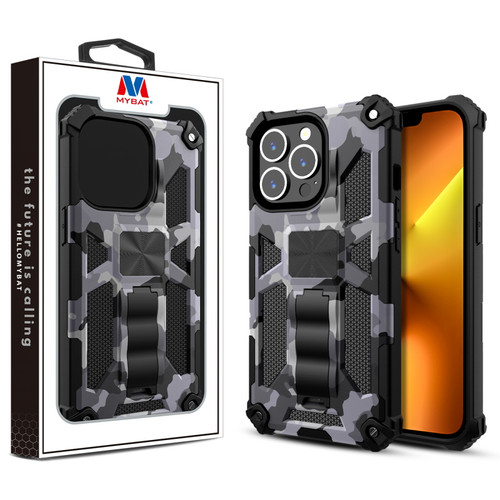 MyBat Sturdy Hybrid Protector Cover (with Stand) for Apple iPhone 13 Pro (6.1) - Gray Camouflage / Black