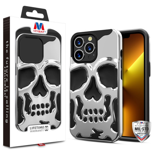 MyBat Skullcap Hybrid Protector Cover for Apple iPhone 13 Pro (6.1) - Silver Plating / Black