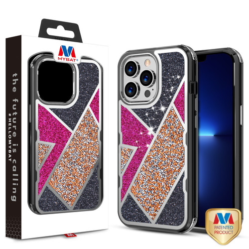 MyBat TUFF Kleer Hybrid Case for Apple iPhone 13 Pro Max (6.7) - Electroplated Black / Transparent Clear Mini Crystals & Glitter