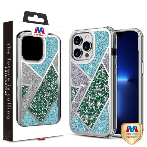 MyBat TUFF Kleer Hybrid Case for Apple iPhone 13 Pro Max (6.7) - Electroplated Silver / Transparent Clear Mini Crystals & Glitter