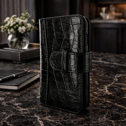 Piel Frama 904 Black Crocodile WalletMagnum Leather Case for Apple iPhone 13