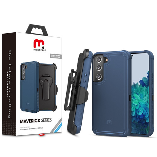 MyBat Pro Antimicrobial Maverick Series Case with Holster for Samsung Galaxy S22 Plus - Blue / Black