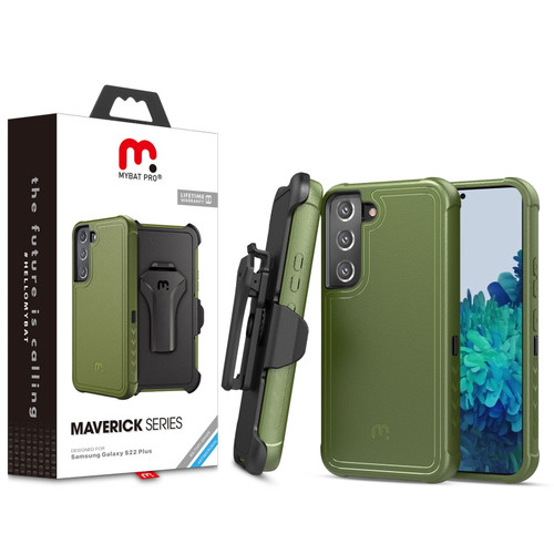 MyBat Pro Antimicrobial Maverick Series Case with Holster for Samsung Galaxy S22 Plus - Army Green / Black