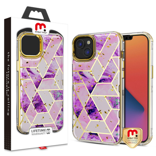 MyBat Pro TUFF Kleer Hybrid Case for Apple iPhone 14 (6.1) - Electroplated Purple Marble / Electroplating Gold