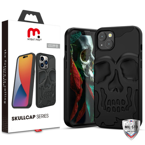 MyBat Pro Skullcap Hybrid Protector Cover for Apple iPhone 14 (6.1) - Jet Black / Black