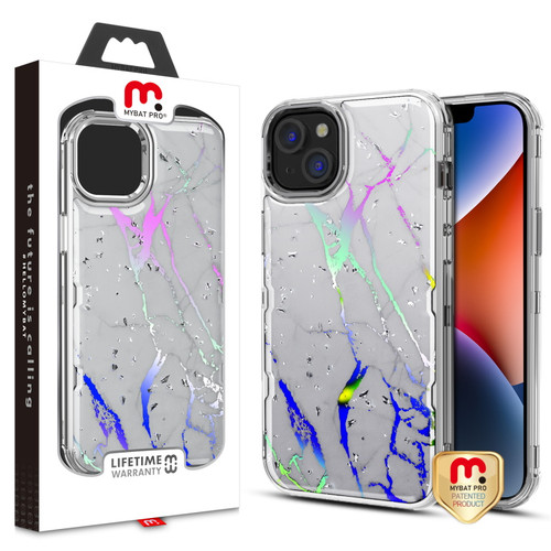 MyBat Pro TUFF Kleer Hybrid Case for Apple iPhone 14 Plus - White Marbling / Electroplating Silver