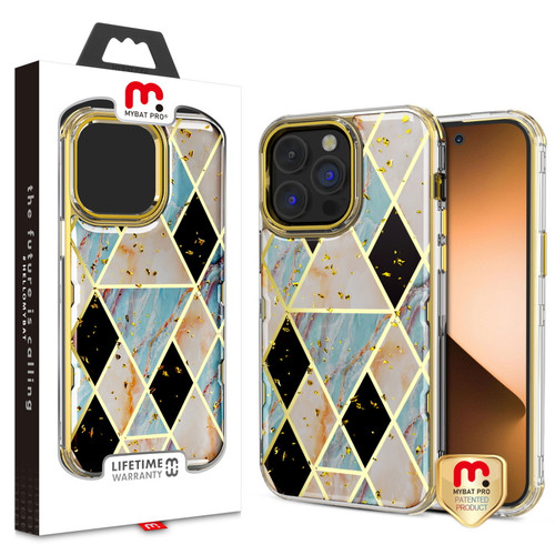 MyBat Pro TUFF Kleer Hybrid Case for Apple iPhone 14 Pro (6.1) - Electroplated Blue Marble / Electroplating Gold