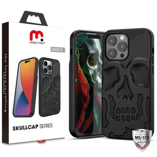 MyBat Pro Skullcap Hybrid Protector Cover for Apple iPhone 14 Pro (6.1) - Jet Black / Black