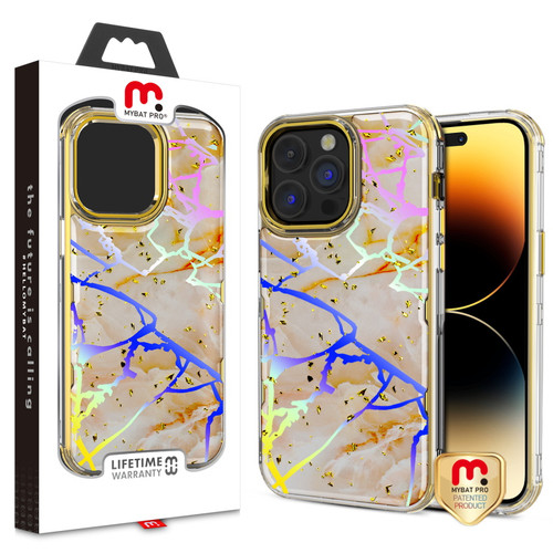MyBat Pro TUFF Kleer Hybrid Case for Apple iPhone 14 Pro Max (6.7) - Pale Yellow Marbling / Electroplating Gold