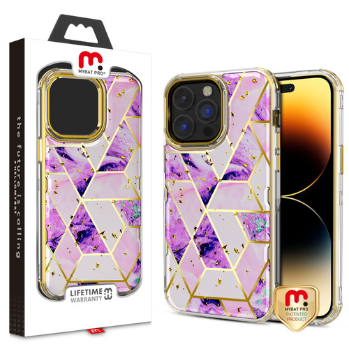 MyBat Pro TUFF Kleer Hybrid Case for Apple iPhone 14 Pro Max (6.7) - Electroplated Purple Marble / Electroplating Gold