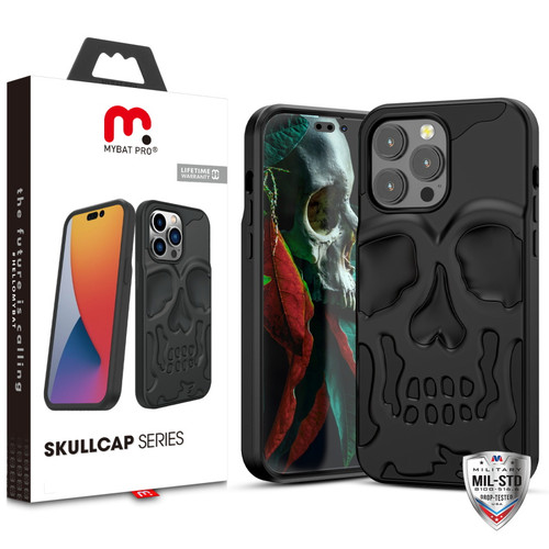 MyBat Pro Skullcap Hybrid Protector Cover for Apple iPhone 14 Pro Max (6.7) - Jet Black / Black