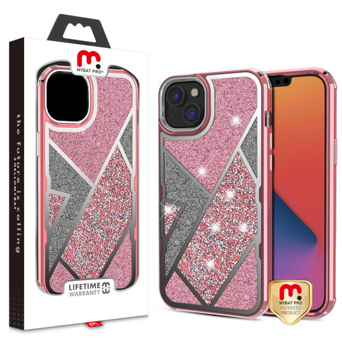 MyBat Pro TUFF Kleer Hybrid Case for Apple iPhone 14 (6.1) - Electroplated Rose Gold / Transparent Clear Mini Crystals & Glitter