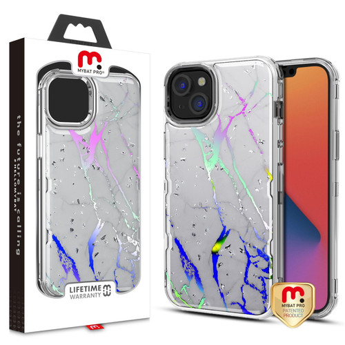 MyBat Pro TUFF Kleer Hybrid Case for Apple iPhone 14 (6.1) - White Marbling / Electroplating Silver