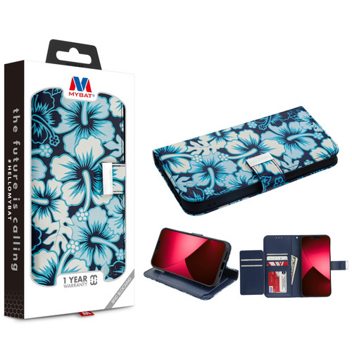 MyBat MyJacket Wallet Xtra Series with RFID Blocking for Apple iPhone 14 Plus - Blue Hibiscus