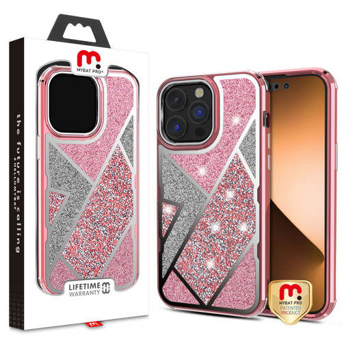 MyBat Pro TUFF Kleer Hybrid Case for Apple iPhone 14 Pro (6.1) - Electroplated Rose Gold / Transparent Clear Mini Crystals & Glitter