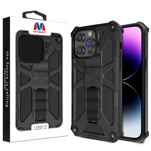 MyBat Sturdy Hybrid Protector Cover (with Stand) for Apple iPhone 14 Pro (6.1) - Black / Black