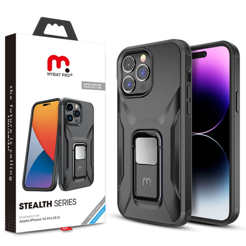 MyBat Pro Antimicrobial Stealth Series (with Stand) for Apple iPhone 14 Pro (6.1) - Black / Black