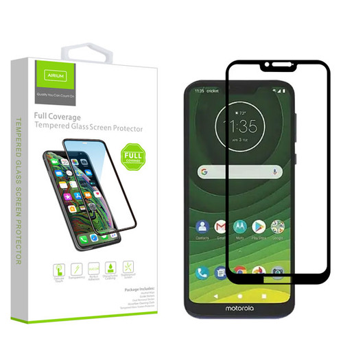 Airium Full Coverage Tempered Glass Screen Protector for Motorola Moto G7 Power / Moto G7 Supra - Black