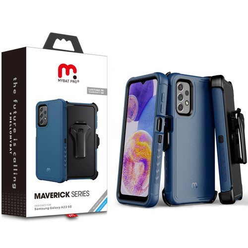 MyBat Pro Antimicrobial Maverick Series Case with Holster for Samsung Galaxy A23 5G - Blue / Black