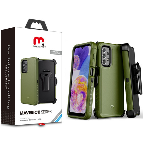 MyBat Pro Antimicrobial Maverick Series Case with Holster for Samsung Galaxy A23 5G - Army Green / Black