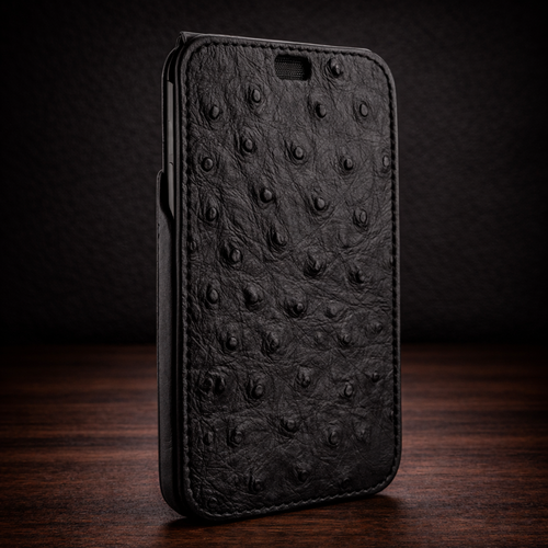 Piel Frama 937 Black Ostrich iMagnum Leather Case for iPhone 15 / iPhone 14 Pro / iPhone 14