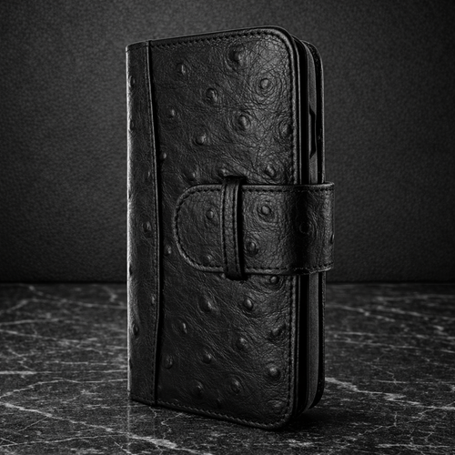 Piel Frama 936 Black Ostrich WalletMagnum Leather Case for Apple iPhone 14 Pro Max