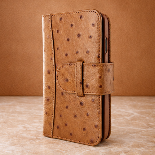 Piel Frama 935 Tan Ostrich WalletMagnum Leather Case for Apple iPhone 14 Plus
