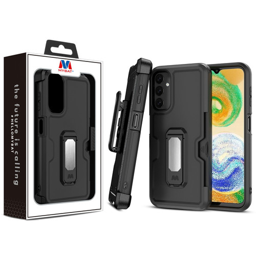 MyBat Grip Stand Protector Case Combo (with Black Holster)(with Card Wallet) for Samsung Galaxy A14 5G - Black / Black