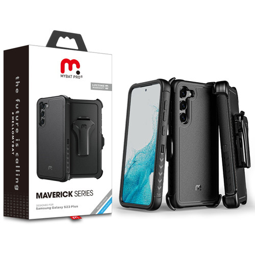 MyBat Pro Antimicrobial Maverick Series Case with Holster for Samsung Galaxy S23 Plus - Black / Black