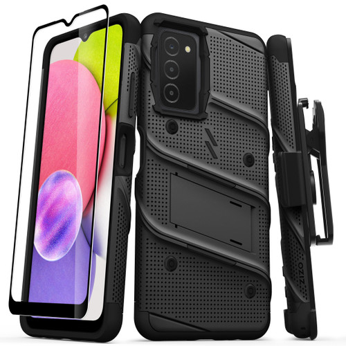 ZIZO BOLT Bundle for Galaxy A03s Case with Screen Protector Kickstand Holster Lanyard - Black