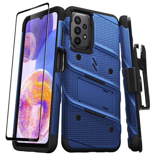 ZIZO BOLT Bundle for Galaxy A23 5G Case with Screen Protector Kickstand Holster Lanyard - Blue