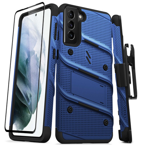 ZIZO BOLT Series for Galaxy S21 Plus Case with Screen Protector Kickstand Holster Lanyard - Blue & Black
