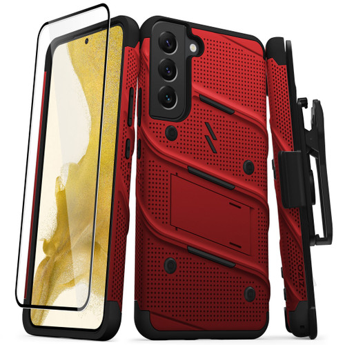 ZIZO BOLT Bundle for Galaxy S22 Plus Case with Screen Protector Kickstand Holster Lanyard - Red