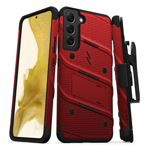 ZIZO BOLT Bundle for Galaxy S22 Plus Case with Screen Protector Kickstand Holster Lanyard - Red