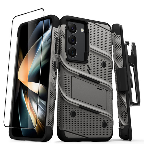 ZIZO BOLT Bundle for Galaxy S23 Case with Screen Protector Kickstand Holster Lanyard - Gun Metal Gray