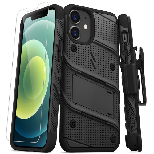 ZIZO BOLT Series for iPhone 12 Mini Case with Screen Protector Kickstand Holster Lanyard - Black