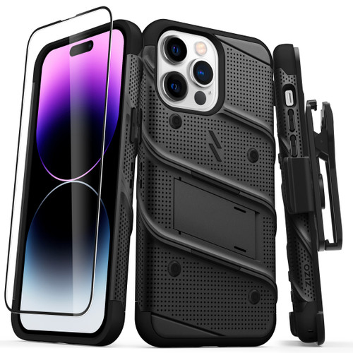 ZIZO BOLT Bundle for iPhone 14 Pro Max (6.7) Case with Screen Protector Kickstand Holster Lanyard - Black