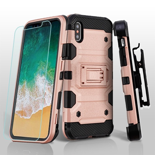 MyBat 3-in-1 Storm Tank Hybrid Protector Cover Combo for Apple iPhone XS/X - Rose Gold / Black