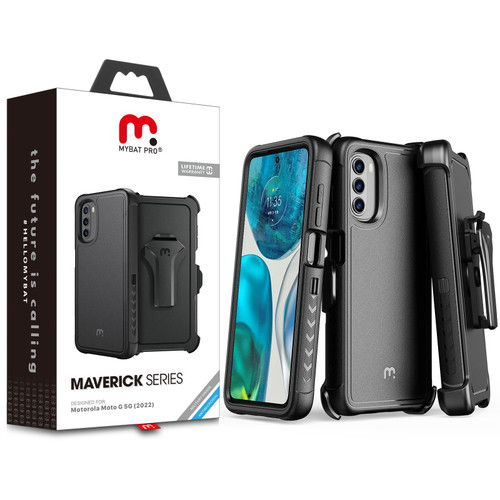 MyBat Pro Antimicrobial Maverick Series Case with Holster for Motorola Moto G 5G (2022) - Black / Black
