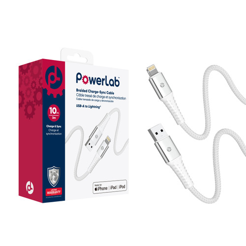 PowerLab 10ft USB-A to Lightning Data Cable - White
