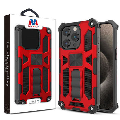 MyBat Sturdy Hybrid Protector Cover (with Stand) for Apple iPhone 15 Pro Max - Red / Black
