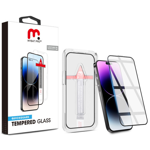 MyBat Pro QuickGuard Tempered Glass Screen Protector w/ Installation Tray for Apple iPhone 14 Pro Max - Black