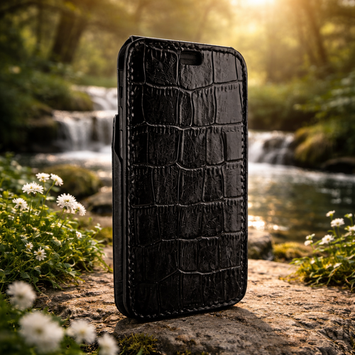 Piel Frama 954 Black Crocodile iMagnum Leather Case for iPhone 15 Pro Max
