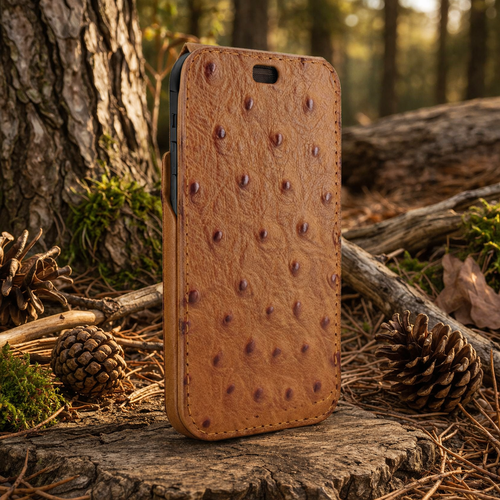 Piel Frama 954 Tan Ostrich iMagnum Leather Case for iPhone 15 Pro Max