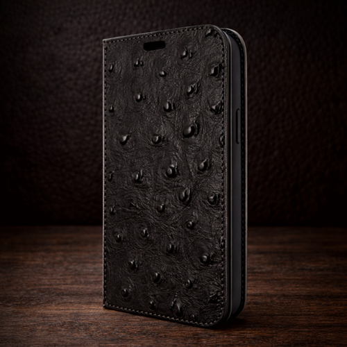 Piel Frama 948 Black Ostrich FramaSlim Leather Case for iPhone 15 Plus