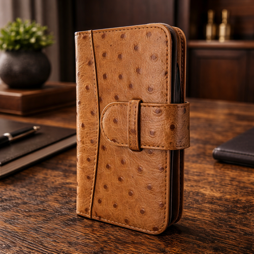 Piel Frama 960 Tan Ostrich WalletMagnum Leather Case for iPhone 15 Pro